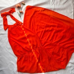 Vibrant Orange Halter tiered skirt Maxi Dress